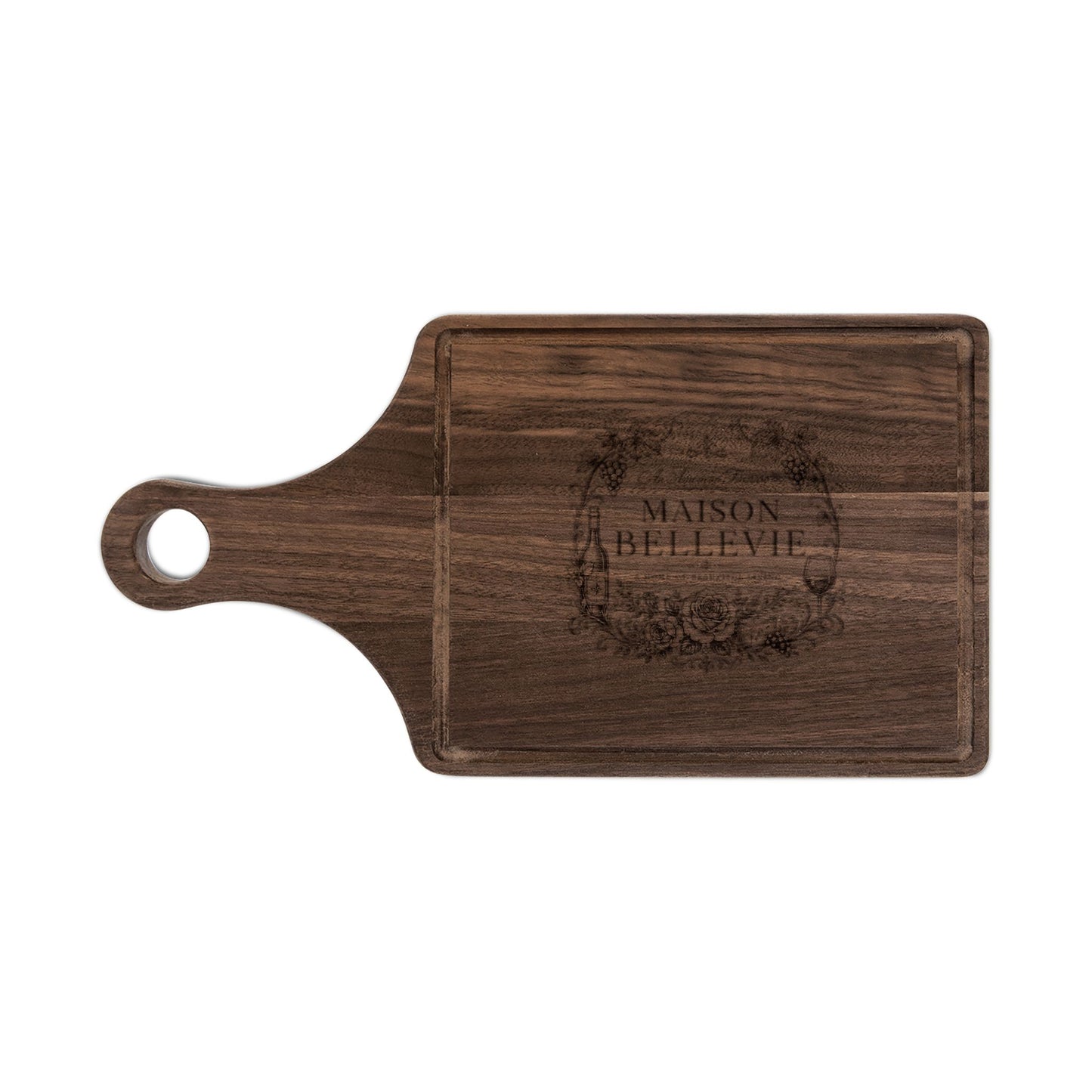 Maison Bellevie Engraved Wooden Cutting Board — Vintage Floral Design