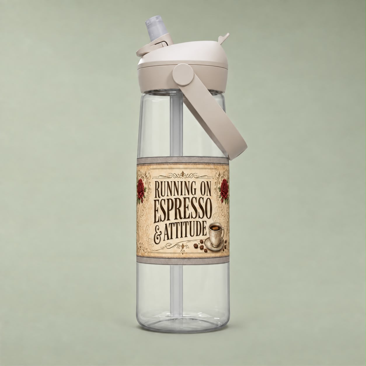 Espresso Yourself Couture Collection Running on Espresso & Attitude Flip Straw Bottle – 25oz Coffee Lover Water Bottle - Collection One - Style One