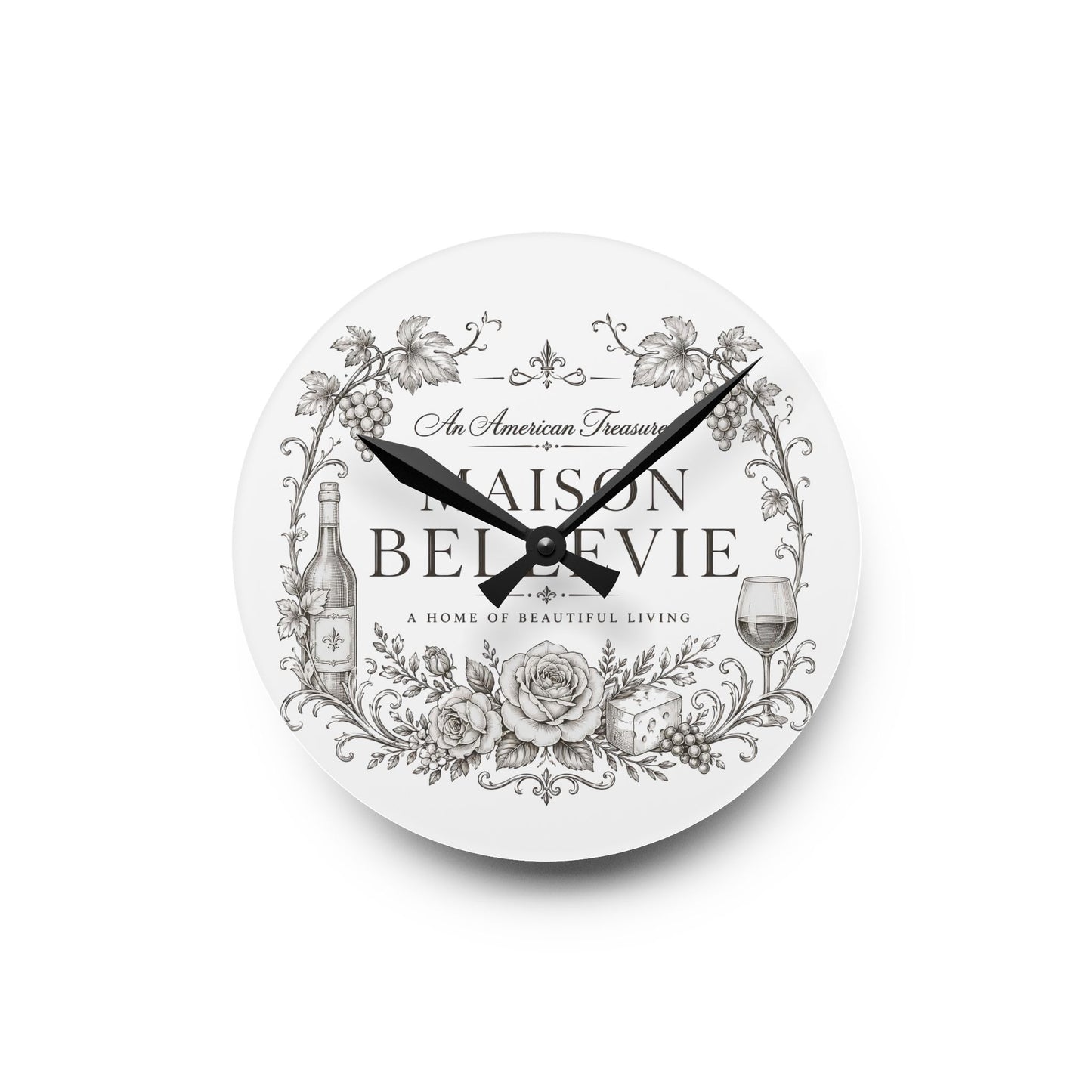 Acrylic Wall Clock — Maison Bellevie Vintage Floral Wine Kitchen Clock
