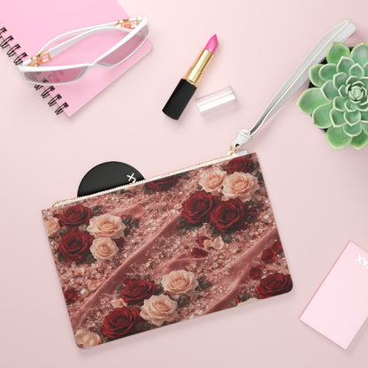Velvet Rose  Clutch Bag — Romantic Floral Wristlet for Weddings & Date Nights