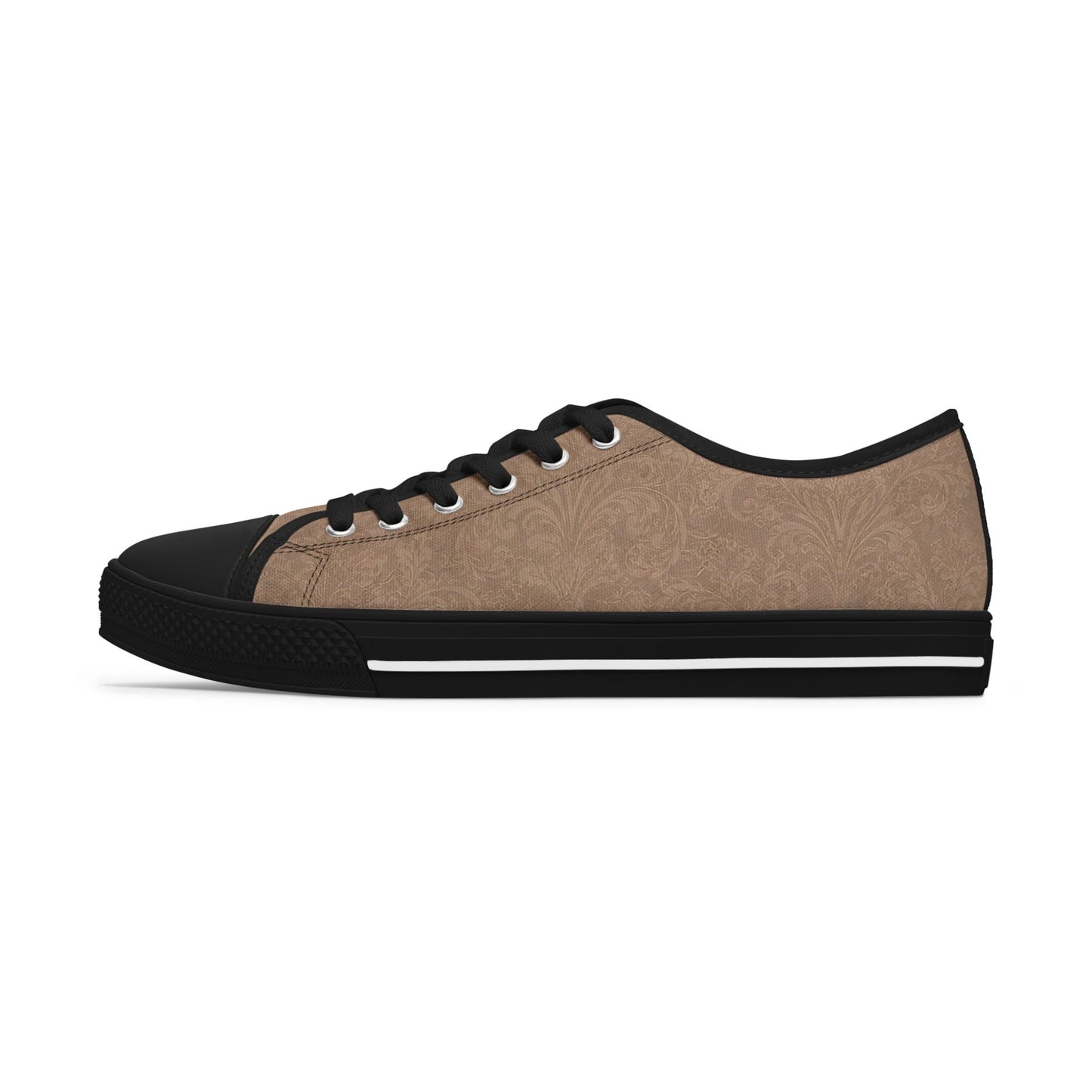 Espresso Yourself Couture Collection : Women's Low Top Sneakers — Classic Casual Canvas Trainers in Neutral Taupe - Collection One  - Style One