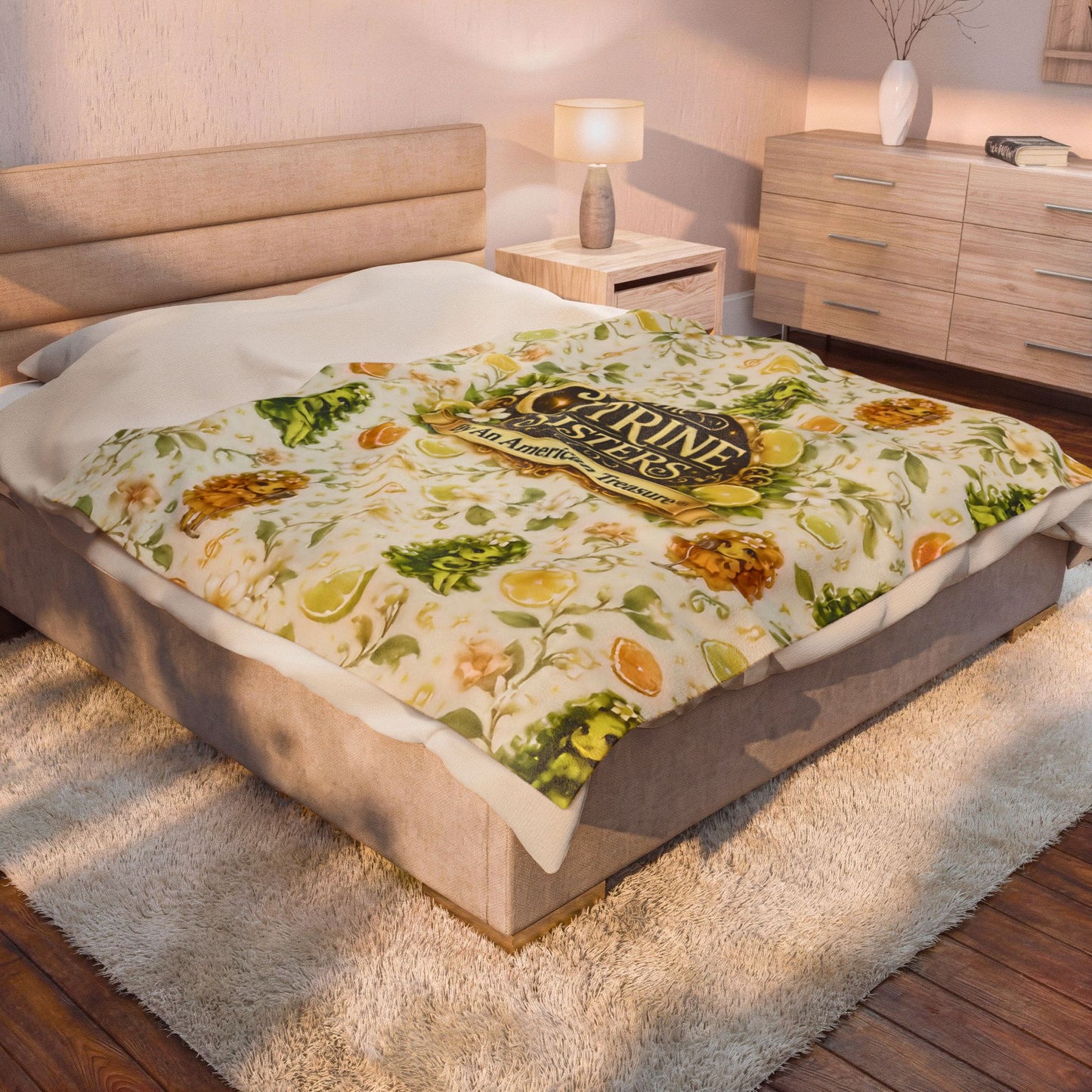 The Citrine Sisters Velveteen Plush Blanket — The Citrine Sisters Floral Citrus Logo Throw Limited Edition Series One Design One