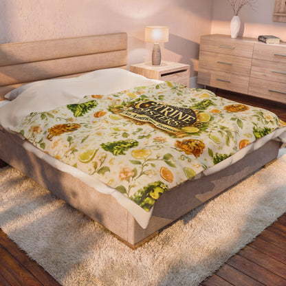 The Citrine Sisters Velveteen Plush Blanket — The Citrine Sisters Floral Citrus Logo Throw Limited Edition Series One Design One