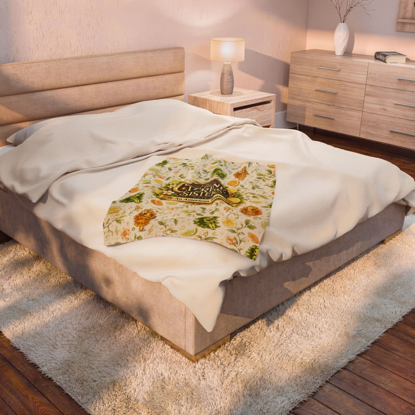 The Citrine Sisters Velveteen Plush Blanket — The Citrine Sisters Floral Citrus Logo Throw Limited Edition Series One Design One