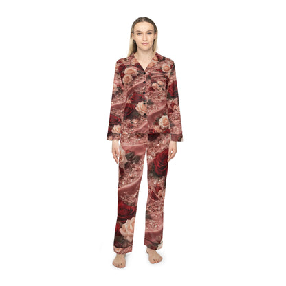 The Velvet Rose Satin Pajamas Set — Rose Bouquet All-Over Print