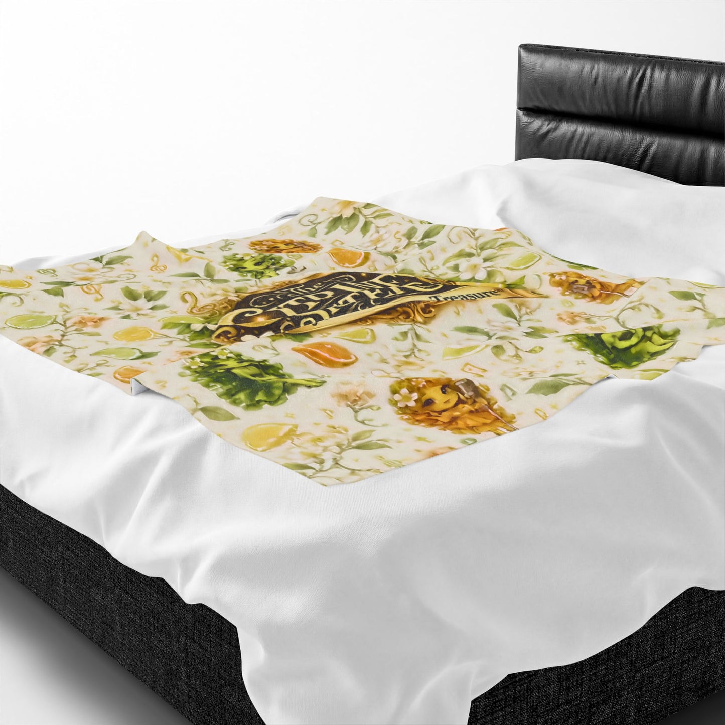 The Citrine Sisters Velveteen Plush Blanket — The Citrine Sisters Floral Citrus Logo Throw Limited Edition Series One Design One