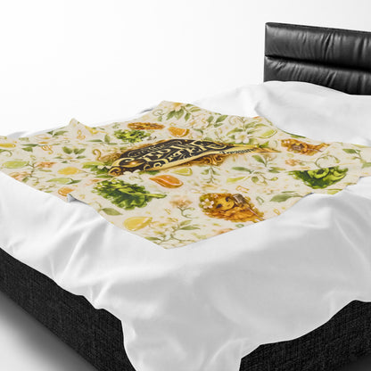 The Citrine Sisters Velveteen Plush Blanket — The Citrine Sisters Floral Citrus Logo Throw Limited Edition Series One Design One