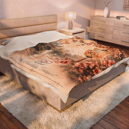 Bamboo & Blossom Velveteen Blanket - Cherry Blossom Lantern Scenic Throw (An American Treasure)