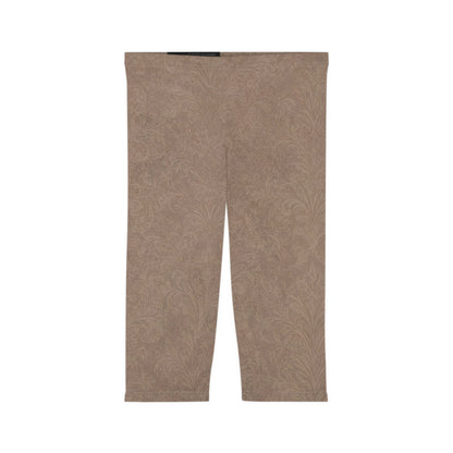 Espresso Yourself Couture Collection : Taupe Paisley Capri Leggings — Women's Printed Comfort Crop Leggings - Collection One - Style One