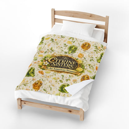 The Citrine Sisters Velveteen Plush Blanket — The Citrine Sisters Floral Citrus Logo Throw Limited Edition Series One Design One