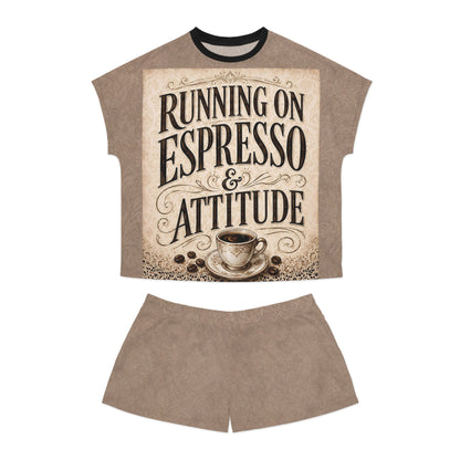 Espresso Yourself Couture Collection Women's Pajama Set — "Running on Espresso & Attitude" Coffee Lounge Shorts Set - Collection One - Style One