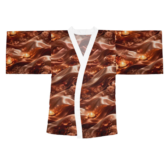 The Ginger Rose Silky Chocolate Floral Kimono Robe — Long Sleeve AOP Loungewear