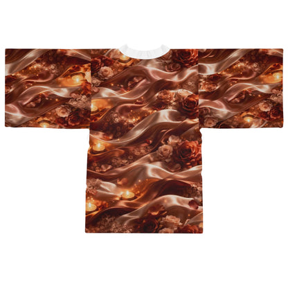 The Ginger Rose Silky Chocolate Floral Kimono Robe — Long Sleeve AOP Loungewear