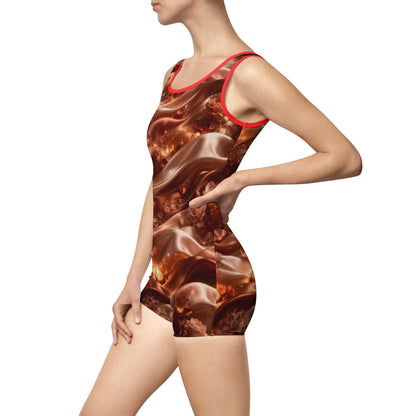 Ginger Flame Vintage Bronze Swimsuit — Retro All-Over-Print One-Piece