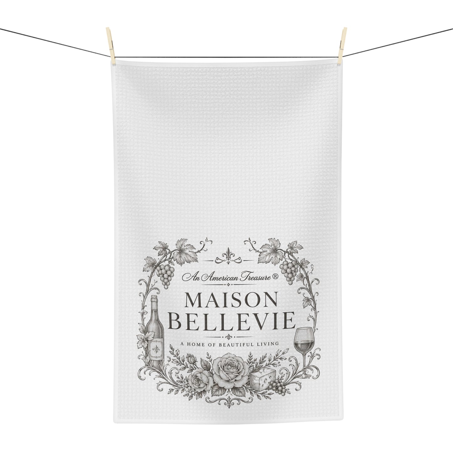 Maison Bellevie Microfiber Tea Towel — Vintage Floral Wine Kitchen Towel