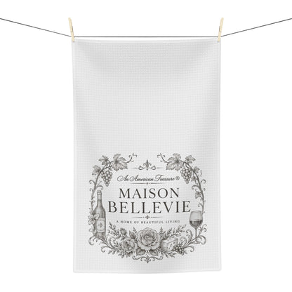 Maison Bellevie Microfiber Tea Towel — Vintage Floral Wine Kitchen Towel