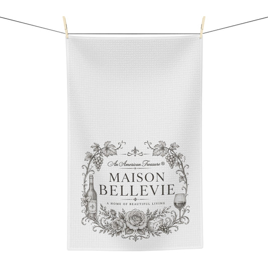 Maison Bellevie Microfiber Tea Towel — Vintage Floral Wine Kitchen Towel