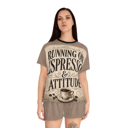Espresso Yourself Couture Collection Women's Pajama Set — "Running on Espresso & Attitude" Coffee Lounge Shorts Set - Collection One - Style One
