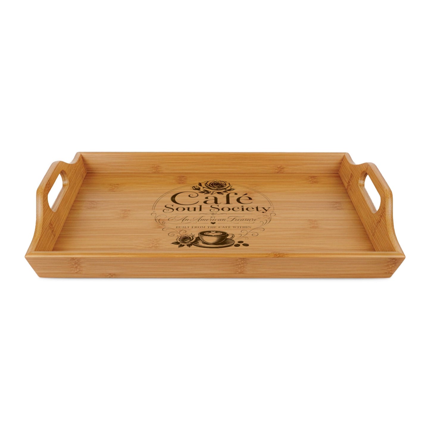 Cafe Soul Society Bamboo Serving Tray — Café Soul Society Engraved Breakfast & Coffee Tray