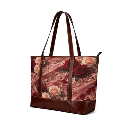 Velvet Rose Tote Handbag — Floral Velvet Patterned Shoulder Bag