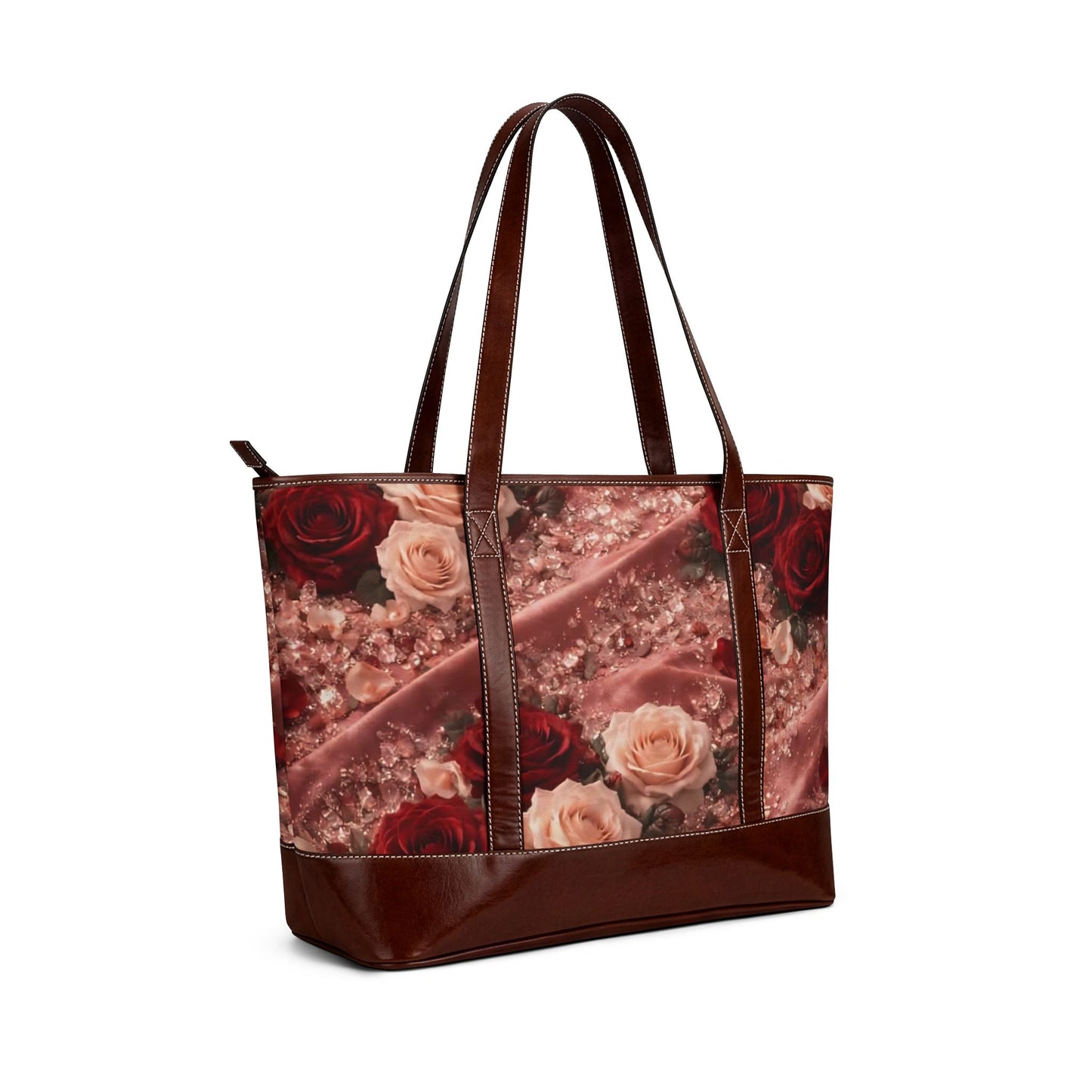 Velvet Rose Tote Handbag — Floral Velvet Patterned Shoulder Bag