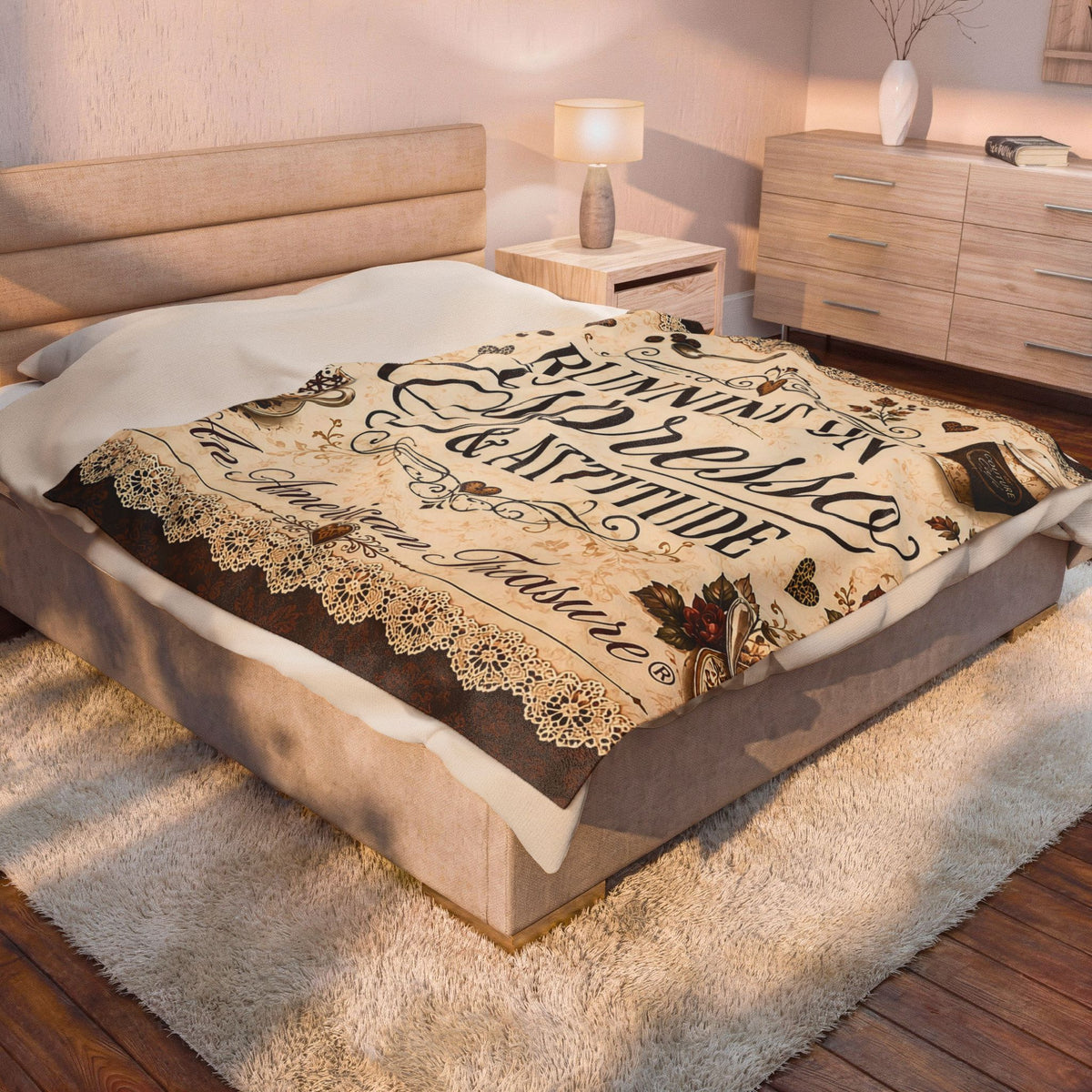Espresso Yourself Couture Collection Velveteen Plush Blanket - "Running on Espresso & Attitude" Coffee Lover Throw - Collection One  - Style One