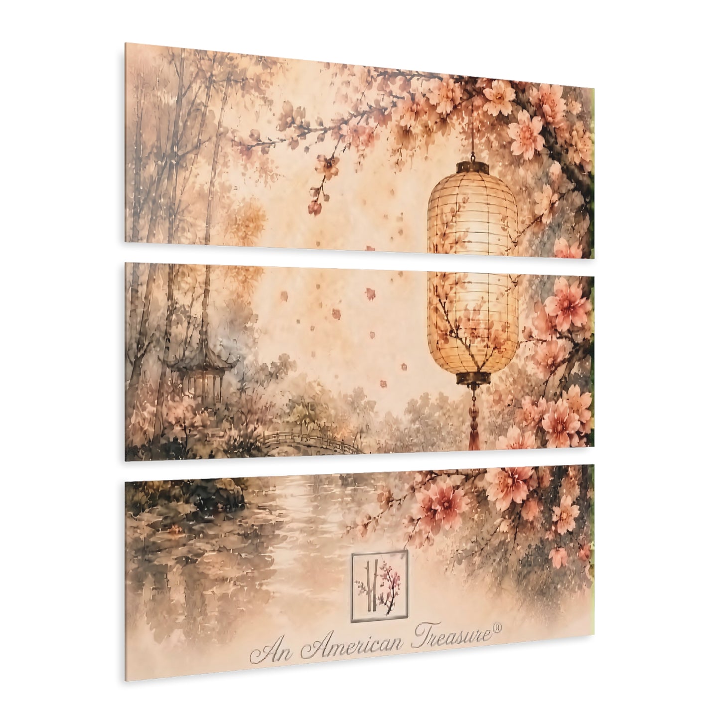 Bamboo & Blossom Collection : Cherry Blossom Lantern Triptych Acrylic Wall Art