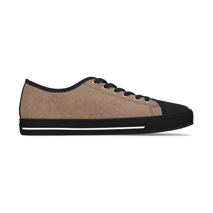 Espresso Yourself Couture Collection : Women's Low Top Sneakers — Classic Casual Canvas Trainers in Neutral Taupe - Collection One  - Style One