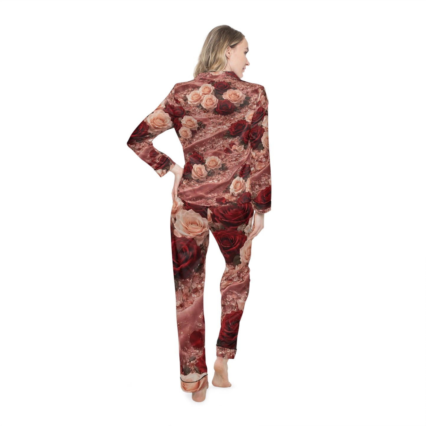 The Velvet Rose Satin Pajamas Set — Rose Bouquet All-Over Print