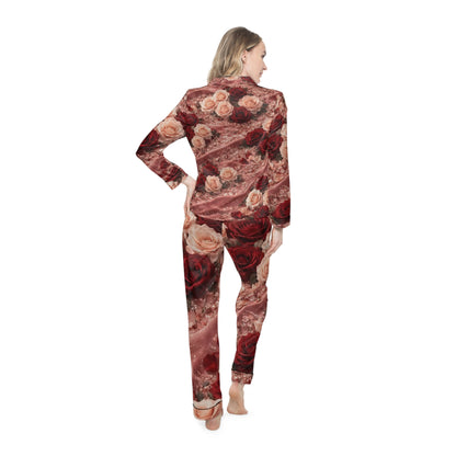 The Velvet Rose Satin Pajamas Set — Rose Bouquet All-Over Print