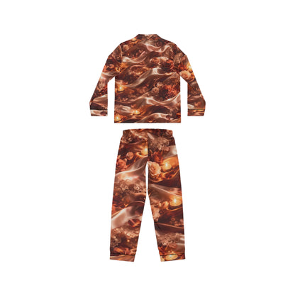 The Ginger Flame Satin Pajama Set — Cozy Brown Marble Luxe Sleepwear