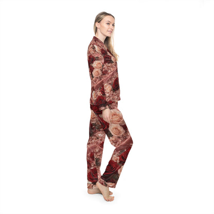 The Velvet Rose Satin Pajamas Set — Rose Bouquet All-Over Print
