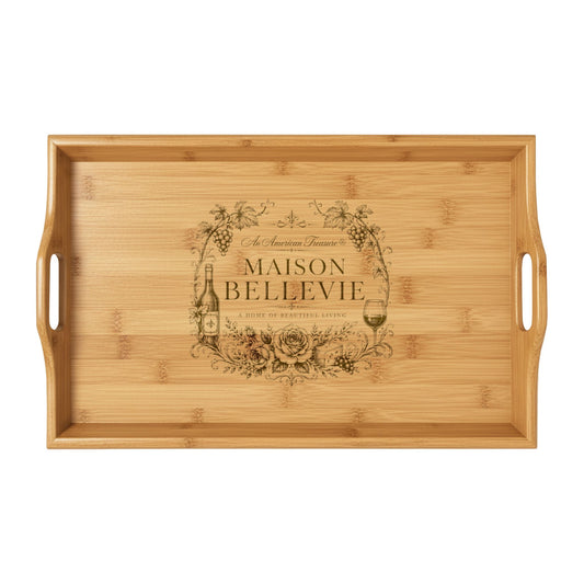 Maison Bellevue Wine & Floral Design Engraved Bamboo Serving Tray