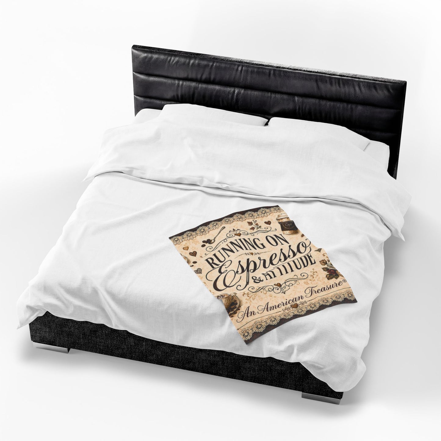 Espresso Yourself Couture Collection Velveteen Plush Blanket - "Running on Espresso & Attitude" Coffee Lover Throw - Collection One  - Style One