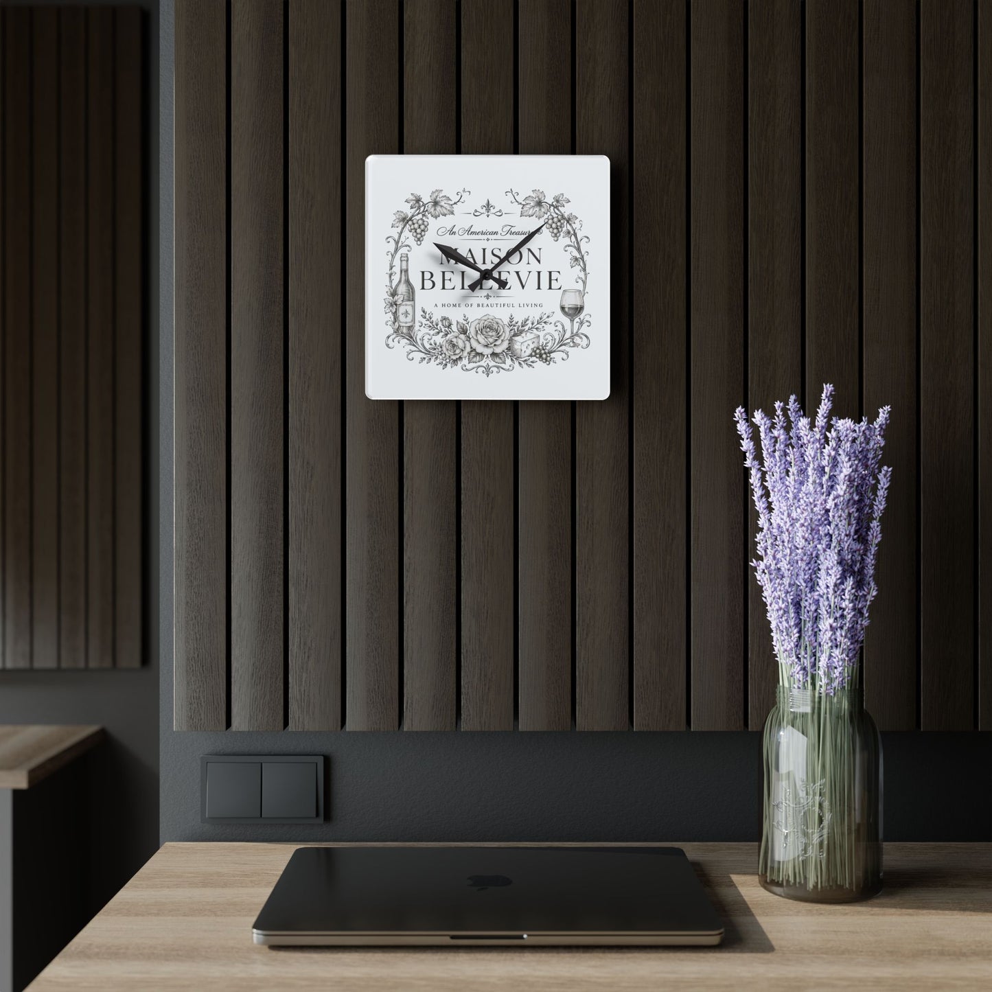 Acrylic Wall Clock — Maison Bellevie Vintage Floral Wine Kitchen Clock