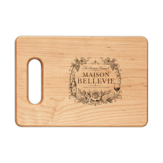 Maison Bellevie Engraved Wooden Cutting Board — Vintage Floral Design