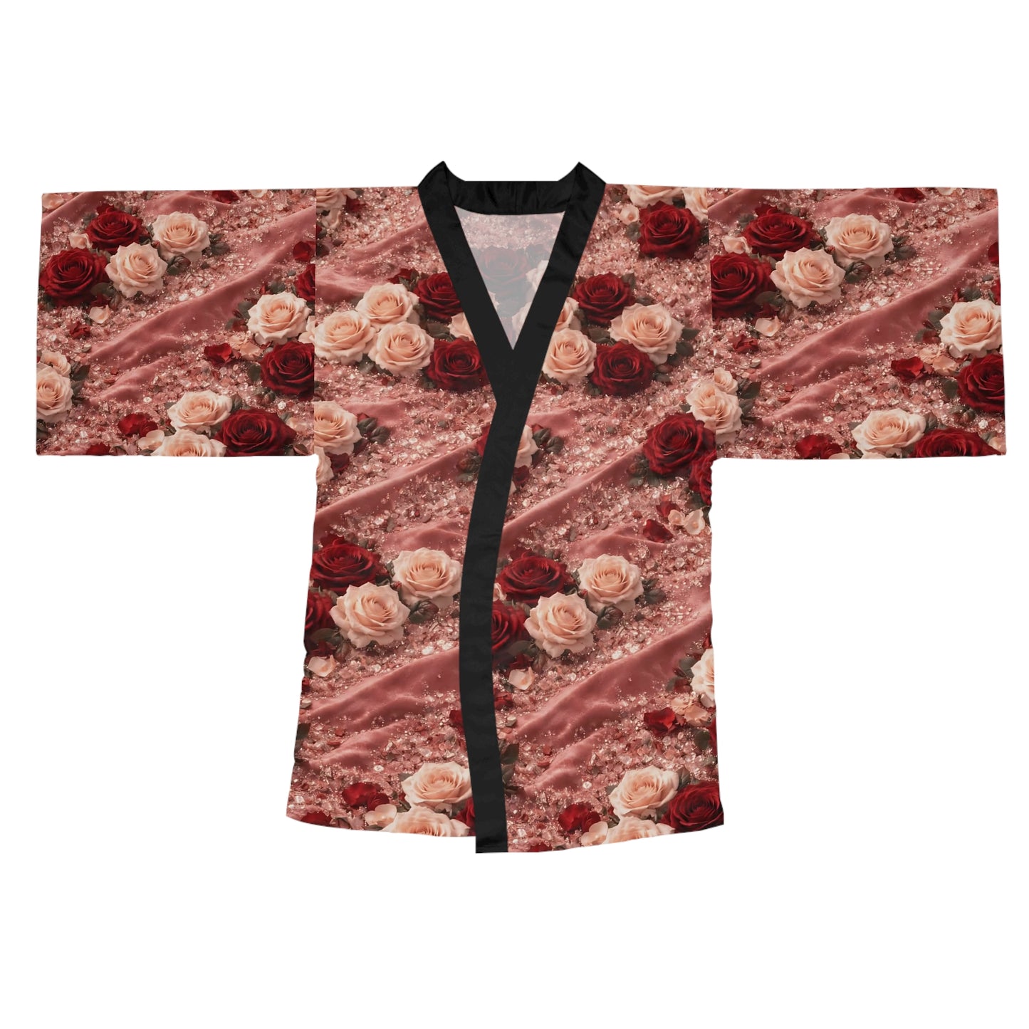 The Velvet Rose Kimono Robe — Vintage Red & Blush All-Over Print