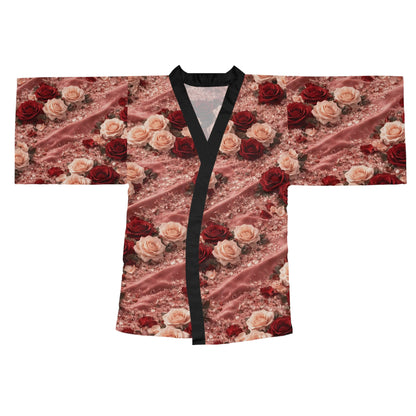 The Velvet Rose Kimono Robe — Vintage Red & Blush All-Over Print