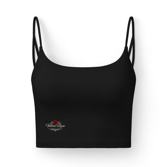 The Velvet Rose Collection Women's Luxe Bra — Sleek Black Strappy Crop Top Bra with Subtle 'Velvet Rose' Logo