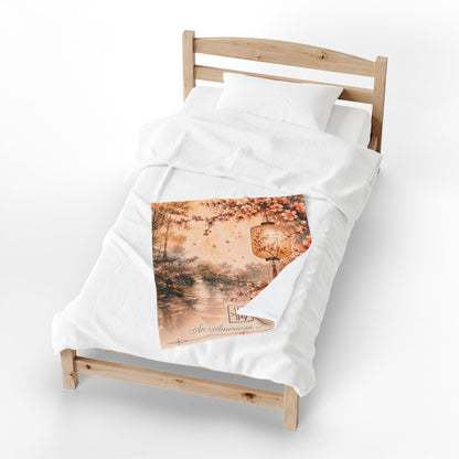 Bamboo & Blossom Velveteen Blanket - Cherry Blossom Lantern Scenic Throw (An American Treasure)