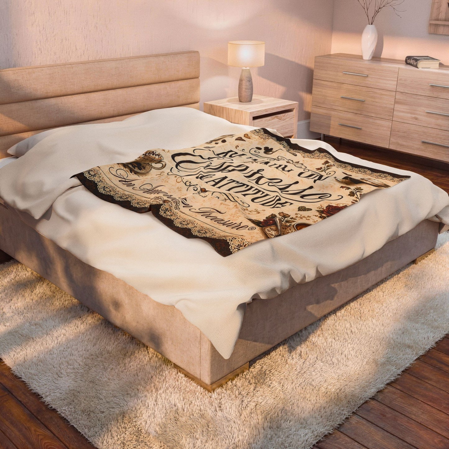 Espresso Yourself Couture Collection Velveteen Plush Blanket - "Running on Espresso & Attitude" Coffee Lover Throw - Collection One  - Style One