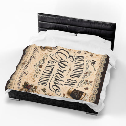 Espresso Yourself Couture Collection Velveteen Plush Blanket - "Running on Espresso & Attitude" Coffee Lover Throw - Collection One  - Style One