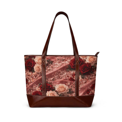 Velvet Rose Tote Handbag — Floral Velvet Patterned Shoulder Bag