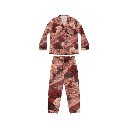 The Velvet Rose Satin Pajamas Set — Rose Bouquet All-Over Print