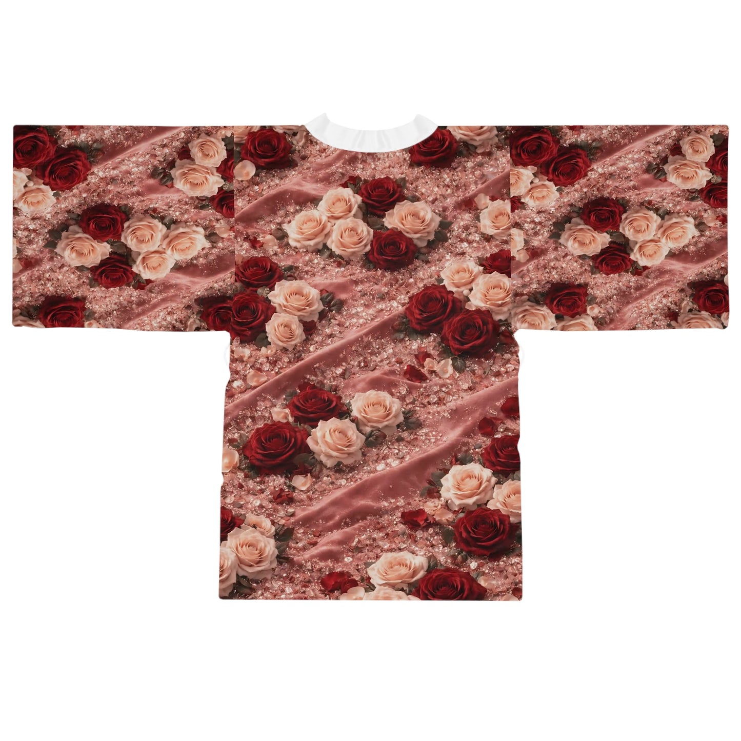 The Velvet Rose Kimono Robe — Vintage Red & Blush All-Over Print
