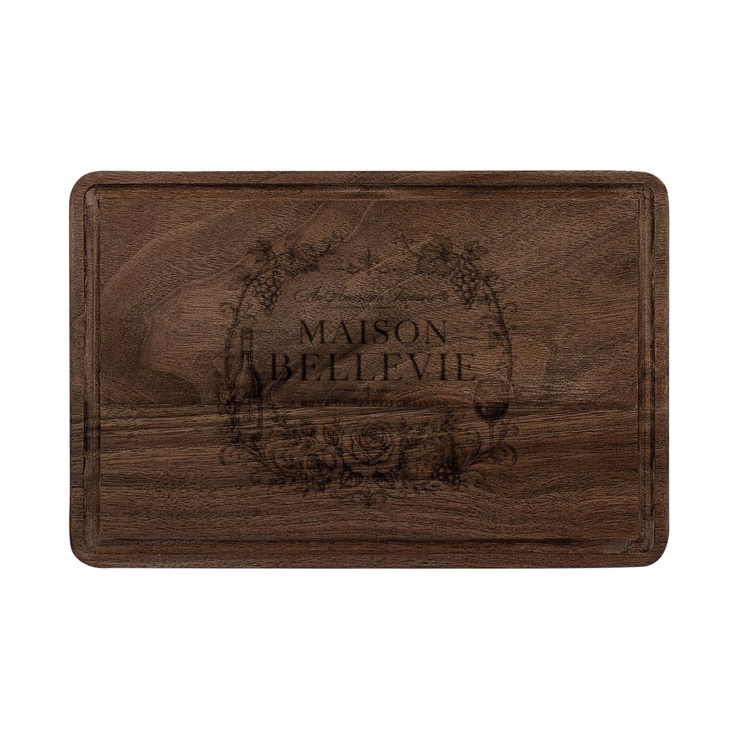 Maison Bellevie Engraved Wooden Cutting Board — Vintage Floral Design