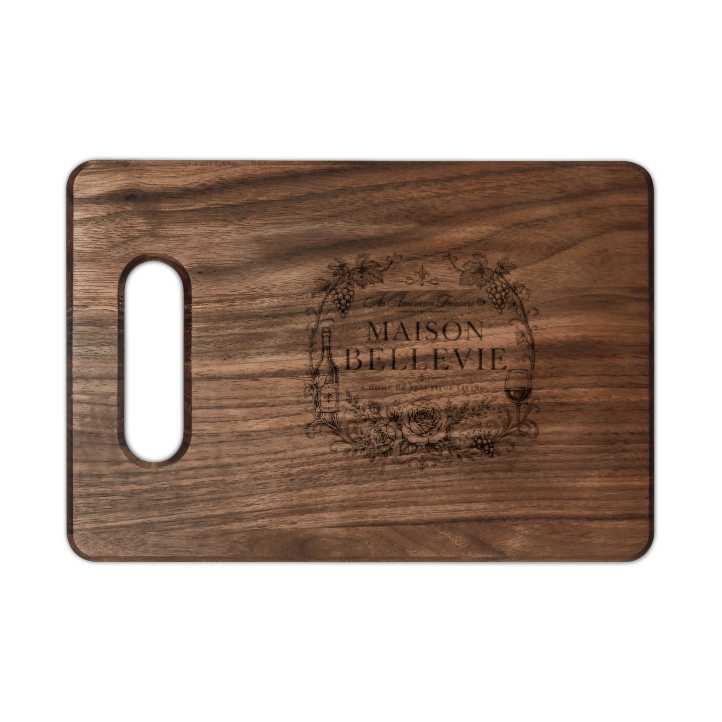 Maison Bellevie Engraved Wooden Cutting Board — Vintage Floral Design