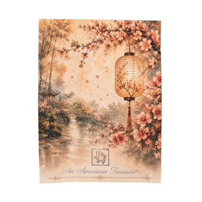 Bamboo & Blossom Velveteen Blanket - Cherry Blossom Lantern Scenic Throw (An American Treasure)