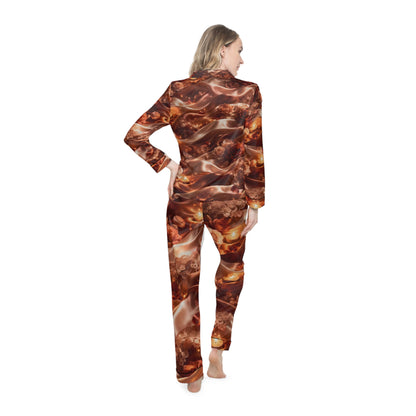The Ginger Flame Satin Pajama Set — Cozy Brown Marble Luxe Sleepwear