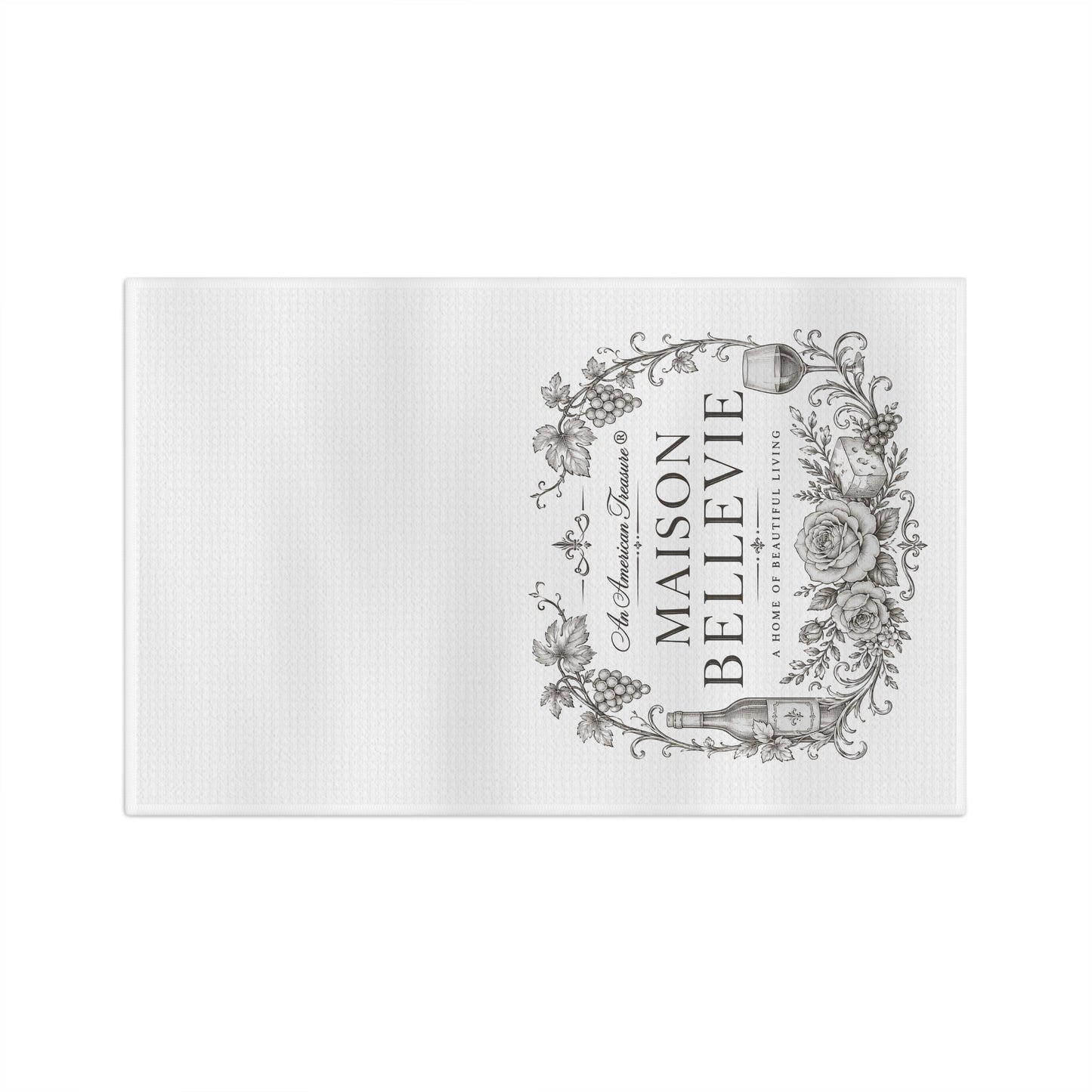 Maison Bellevie Microfiber Tea Towel — Vintage Floral Wine Kitchen Towel